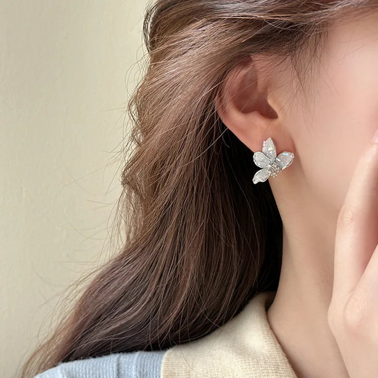 Boucles d'Oreilles Papillon Cristal Fleur Coréennes — Luxe Élégant, Cadeau Mariage