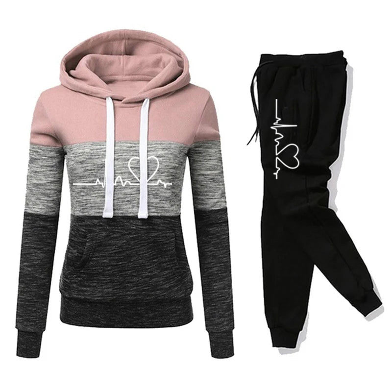Survêtement Femme Imprimé Capuche — Color Block, Jogging Sport, Tailles S-3XL
