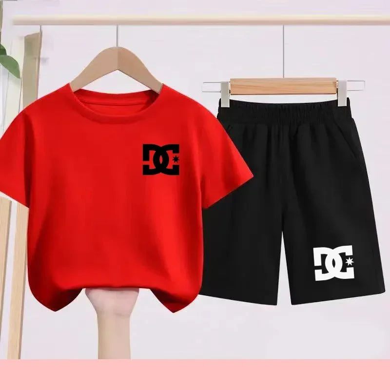 Ensemble 2 pièces enfant mixte – T-shirt imprimé mignon & short sport décontracté, 3-13 ans