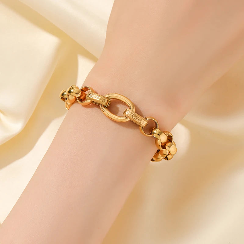 Bracelet Jonc Acier Inoxydable 316L Doré Femme — Chaîne Poignet Tendance Waterproof