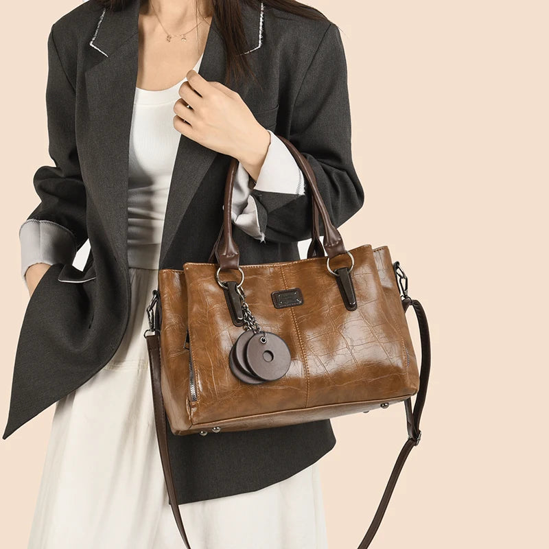Sac à Main Femme Cuir PU — Tote Bandoulière Messenger, Grande Capacité