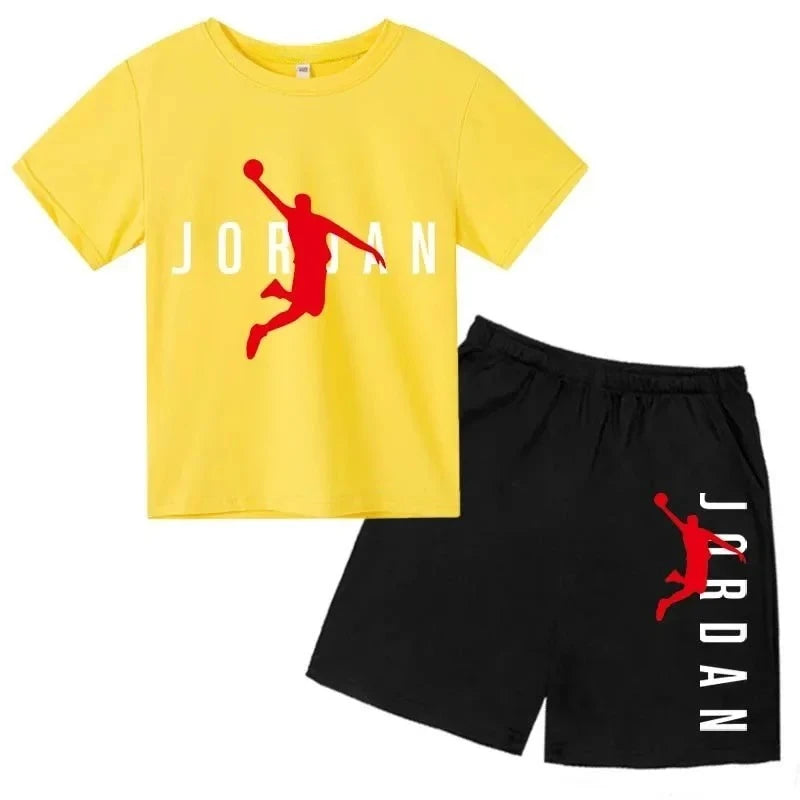 Ensemble 2 pièces enfant mixte – T-shirt & short sport imprimé lettres luxe, 3-14 ans