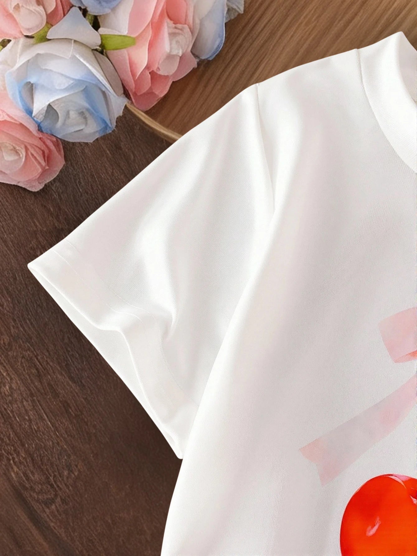 Ensemble 2 pièces filles – Haut manches courtes imprimé cerises & short à carreaux avec dentelle, col rond, été