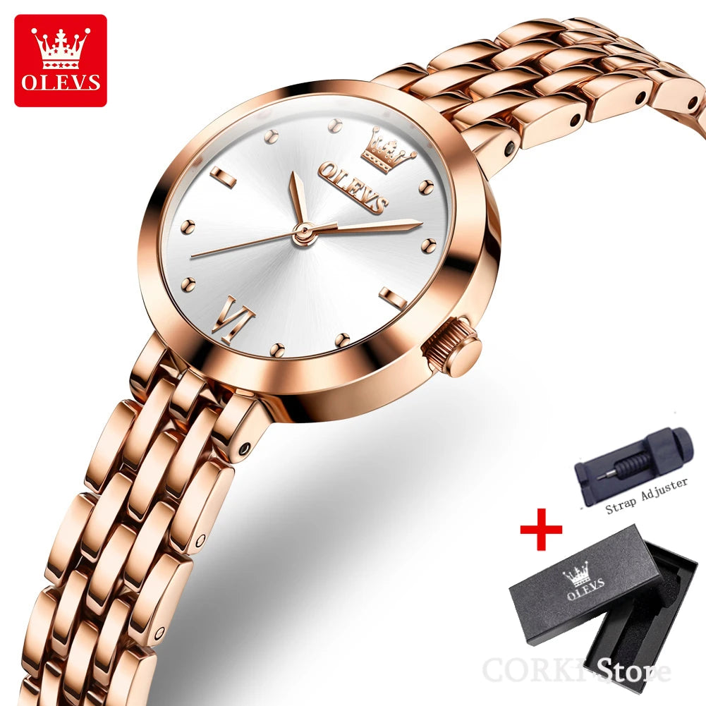 ساعة يد نسائية OLEVS 9992 فاخرة ذهبية كوارتز — مقاومة للماء، أنيقة، Relojes Para Mujer