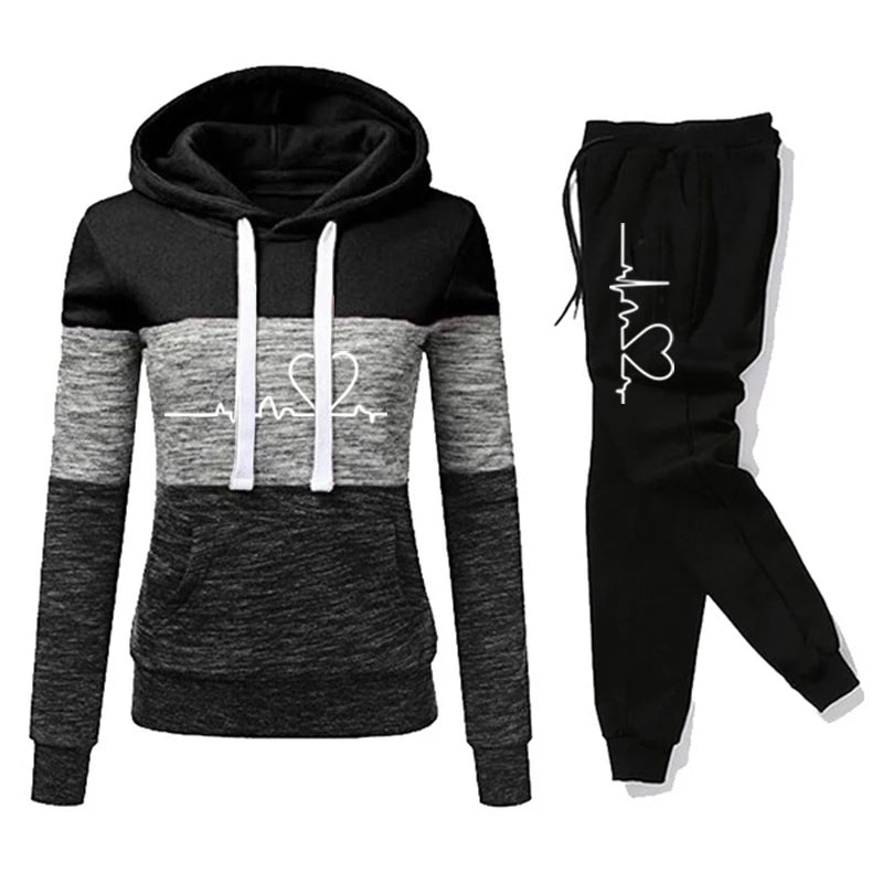 Survêtement Femme Imprimé Capuche — Color Block, Jogging Sport, Tailles S-3XL