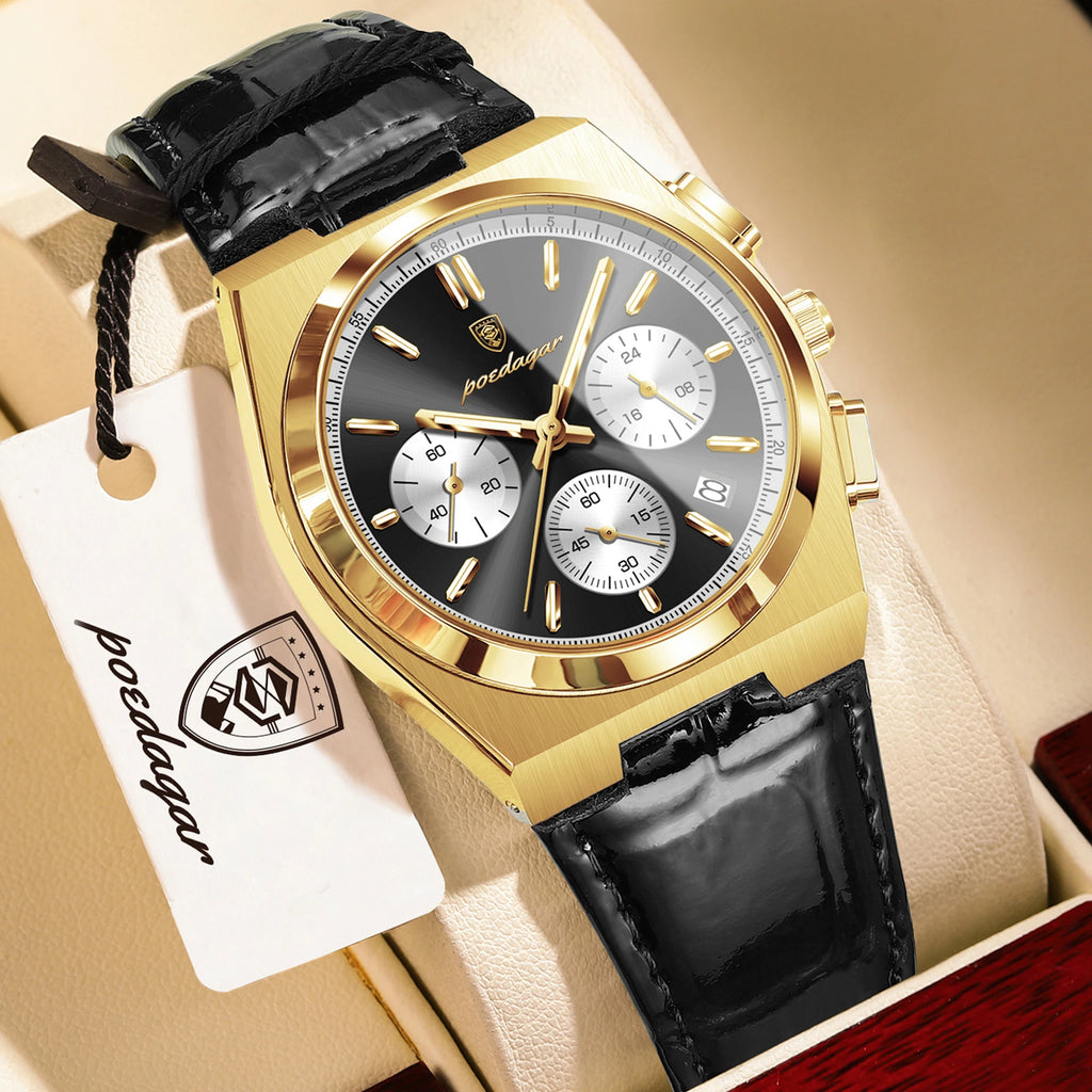 Montre Homme POEDAGAR Business Quartz — Étanche, Lumineux, Chronographe, Date, Sport