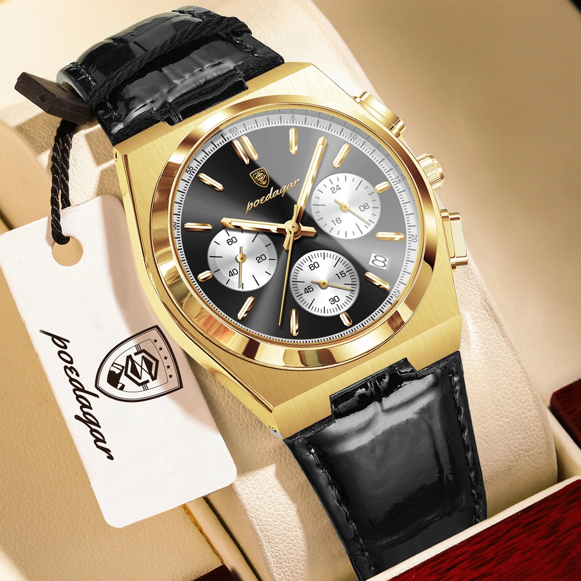 Montre Homme POEDAGAR Business Quartz — Étanche, Lumineux, Chronographe, Date, Sport