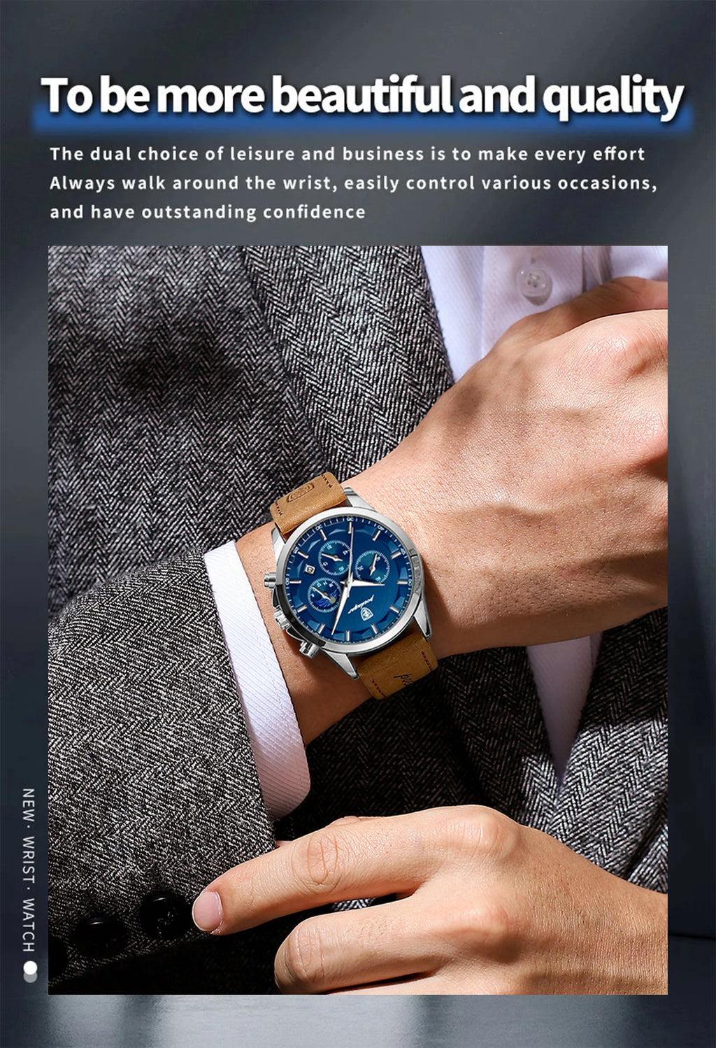 POEDAGAR Montre Homme Luxe Chronographe Cuir — Étanche, Lumineuse, Date, Sport Militaire