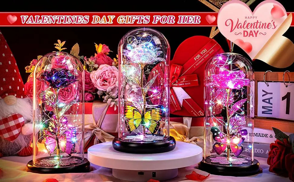 Rose Éternelle en Verre sous Cloche avec Lumière – Cadeau Fête des Mères