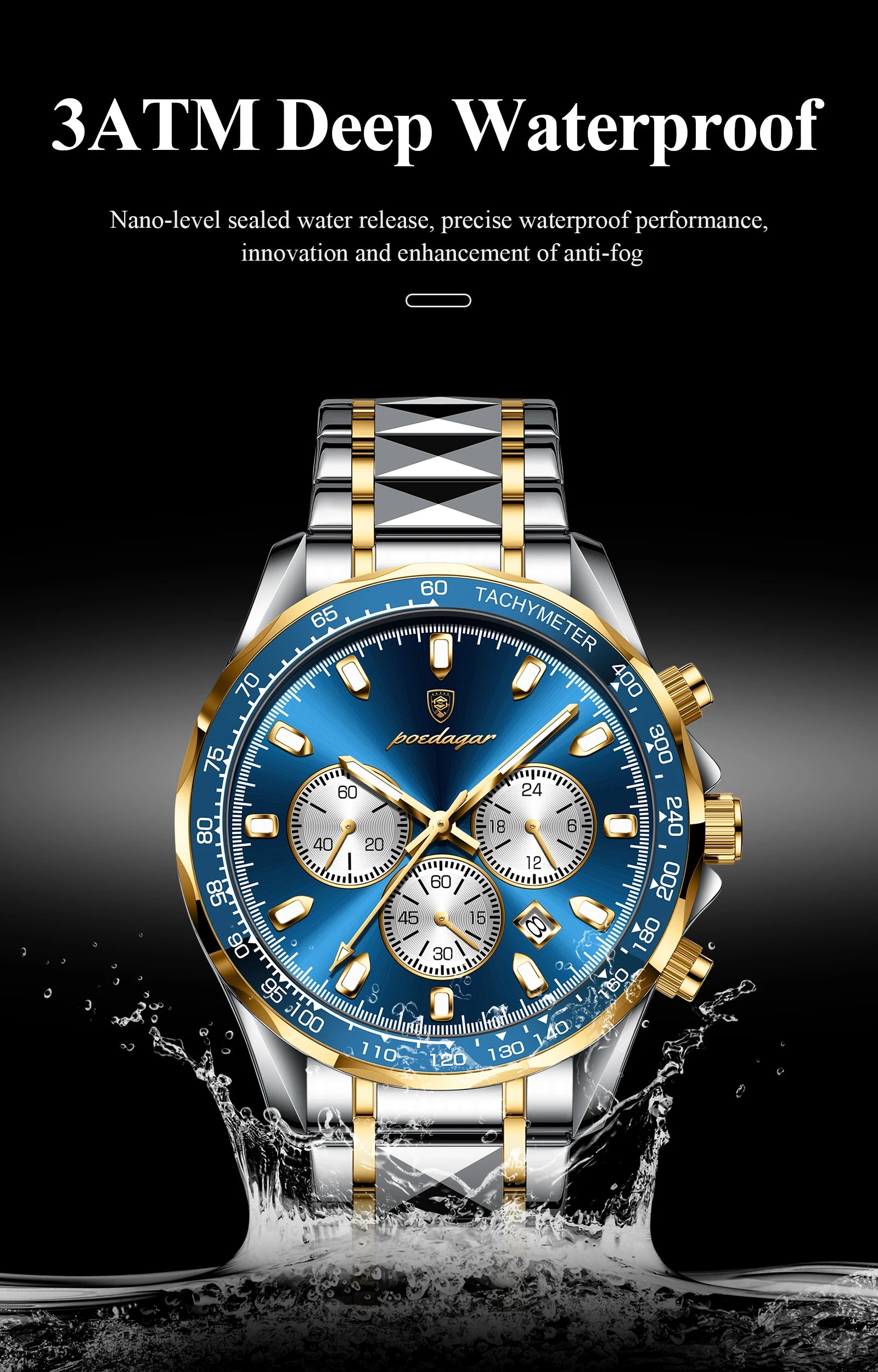 POEDAGAR Montre Homme Sport Luxe Chronographe — Acier Inoxydable, Étanche, Lumineuse