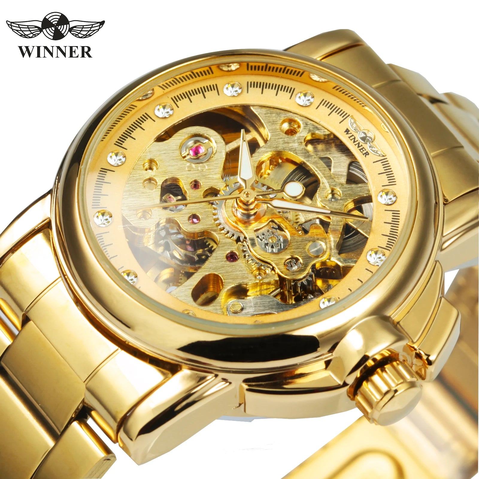 Montre Automatique Femme WINNER Squelette Or — Luxe Glacé, Acier Inoxydable, Élégante
