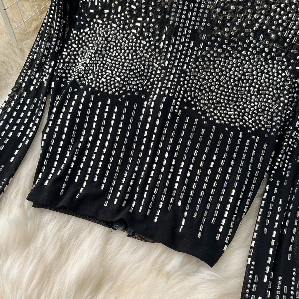 Ensemble Femme Manches Longues Sequins & Franges — Jupe Longue Tendance 2024