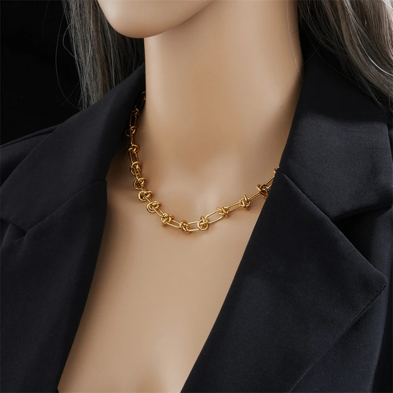 DIEYURO Parure Collier & Bracelet Nœud Torsadé Acier 316L — Or & Argent, Anti-Ternissement