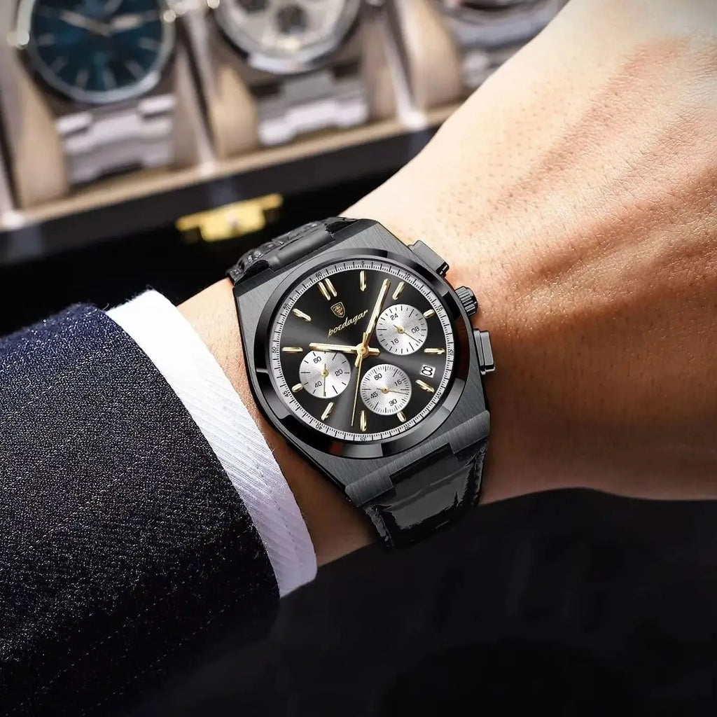 Montre Homme POEDAGAR Business Quartz — Étanche, Lumineux, Chronographe, Date, Sport