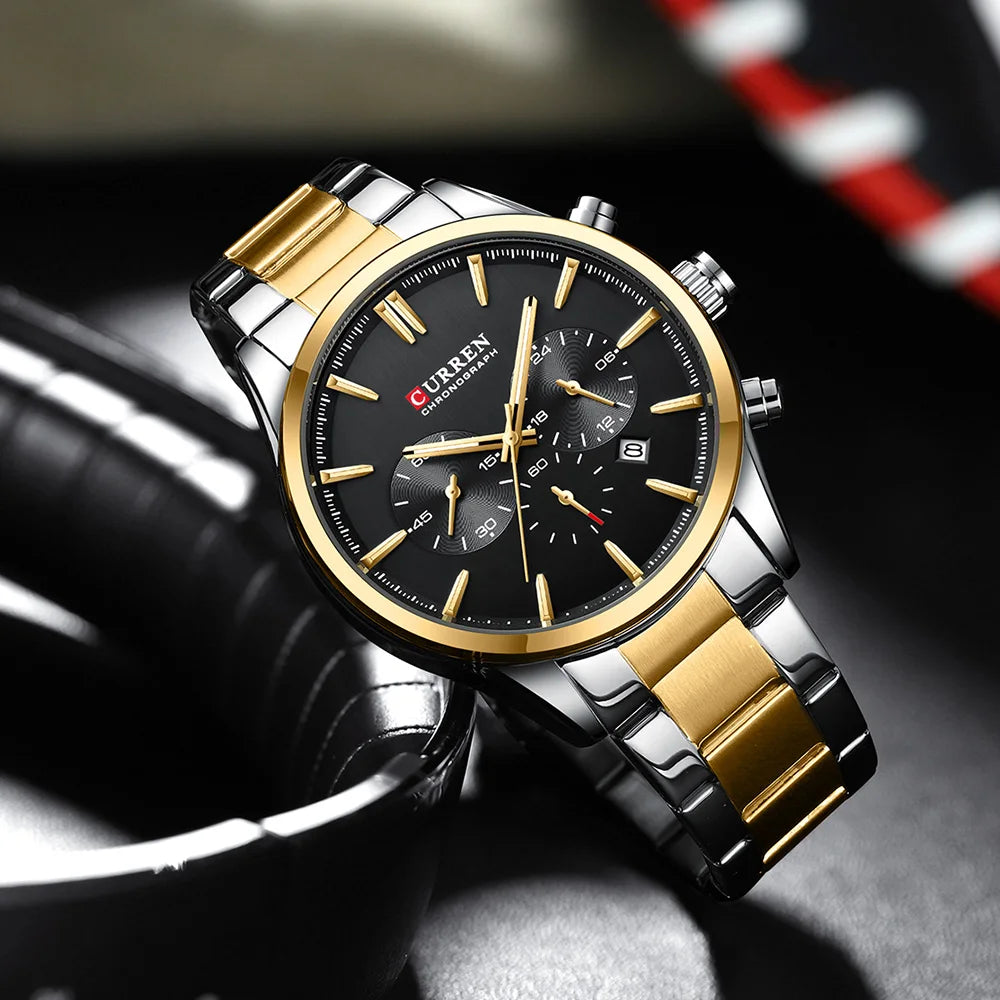 Montre Homme CURREN Multifonction Quartz — Date Automatique, Bracelet Acier Inoxydable