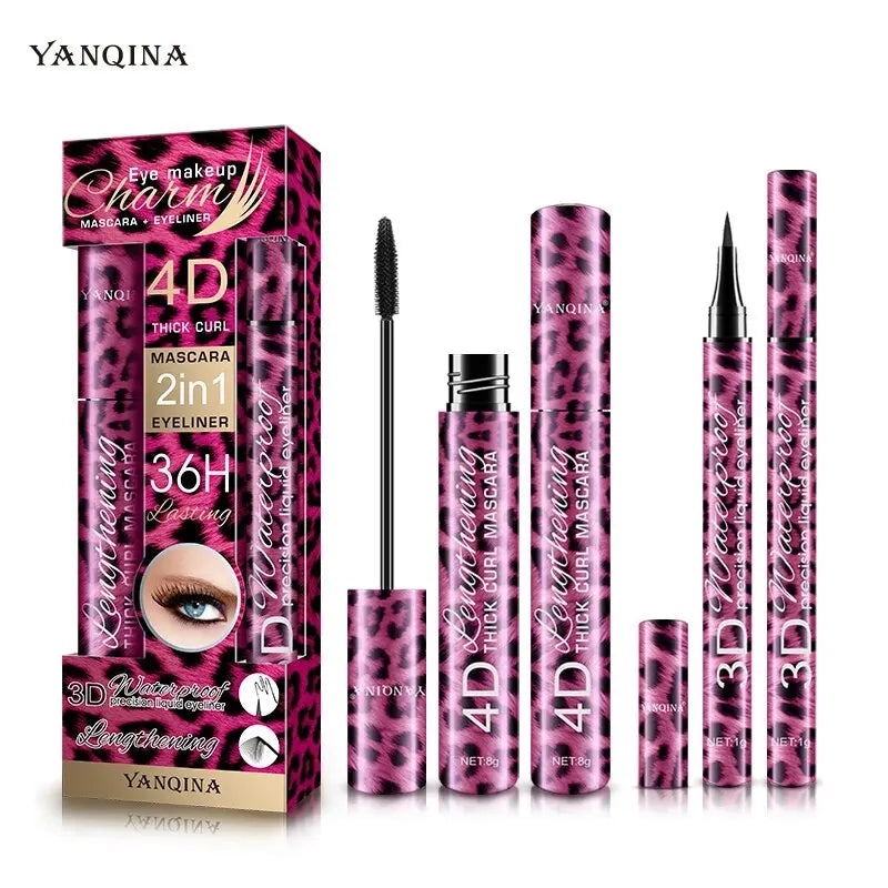 Set Eyeliner Liquide & Mascara 4D YANQINA — Waterproof, Crayon Sourcils, Yeux