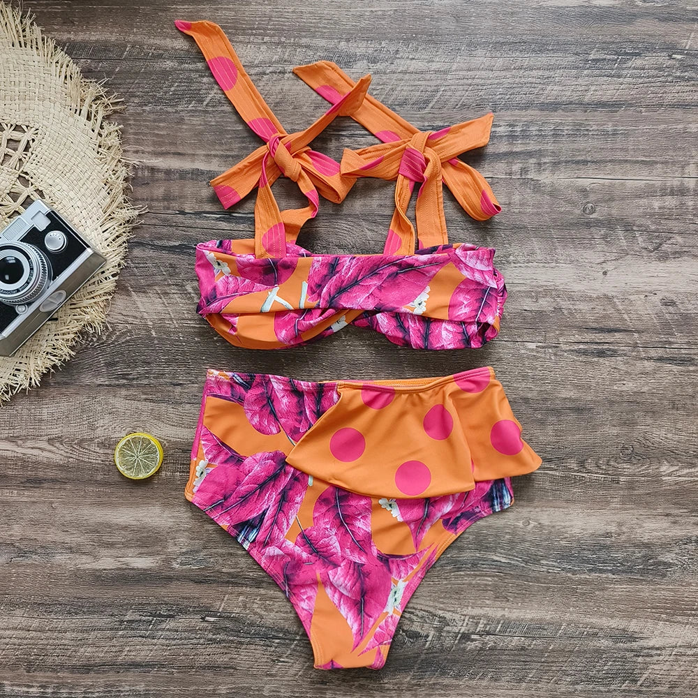Bikini Taille Haute Bandage Floral 2026 — Volanté, Push Up, Bretelles Brésilien
