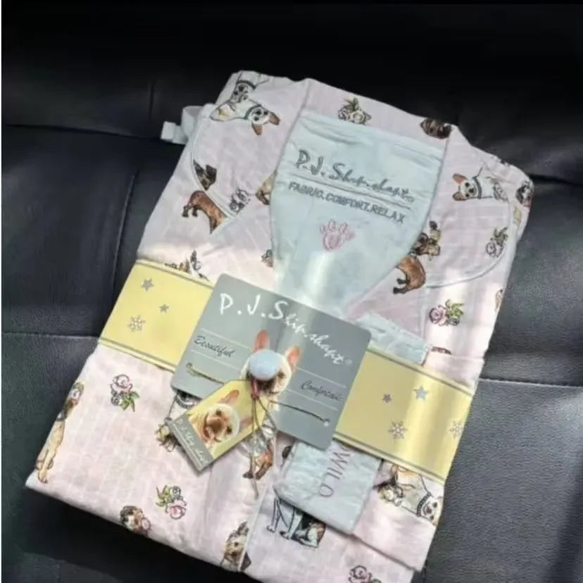 Ensemble Pyjama Femme Coton — Imprimé Cartoon Mignon, 2 Pièces, Manches Longues, Automne