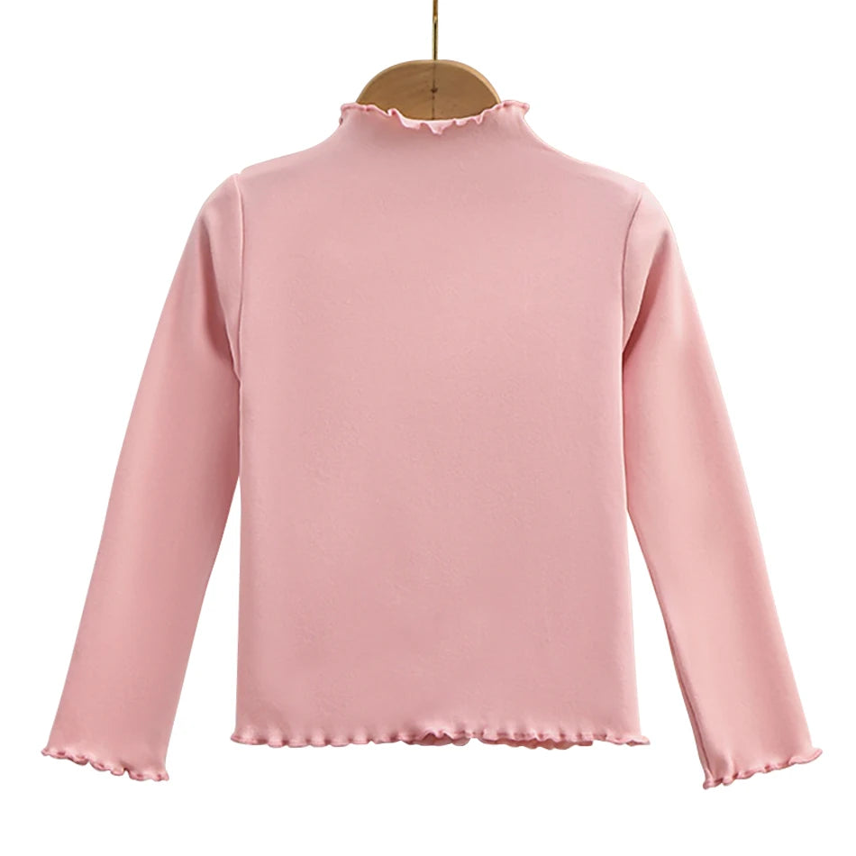 T-Shirt Fille Manches Longues Automne-Hiver — Bord Champignon Couleur Unie