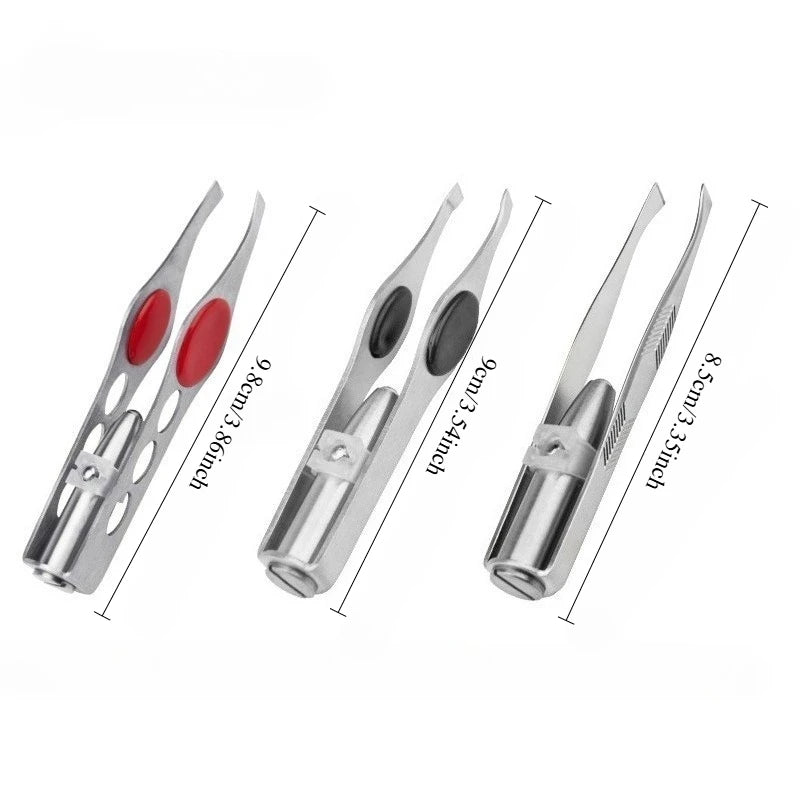 Pince à Sourcils LED Portable Acier Inoxydable — Design Intelligent Bouton