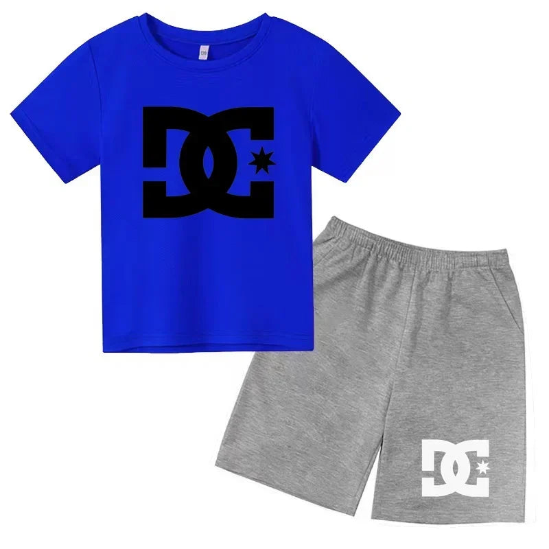 Ensemble 2 pièces enfant mixte – T-shirt imprimé mignon & short sport décontracté, 3-13 ans