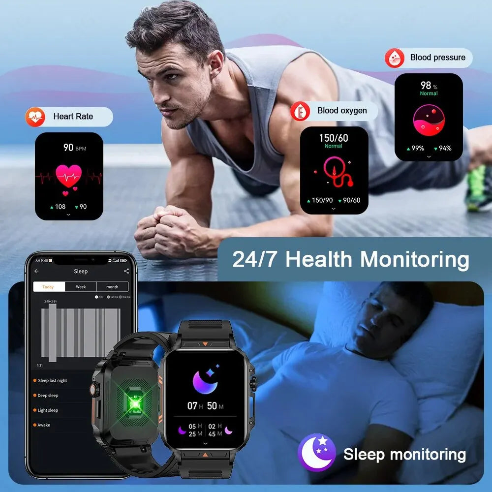 ساعة ذكية LIGE للرجال والنساء 1.95 بوصة — مقاومة للماء IP68، رياضية للياقة البدنية، مكالمات بلوتوث