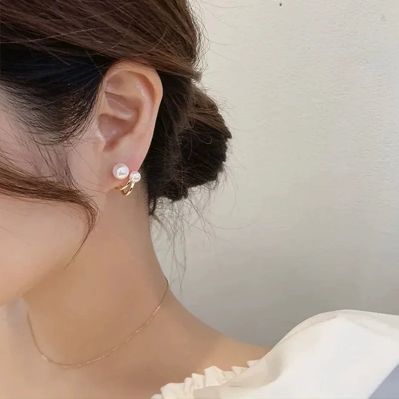 Boucles d'Oreilles Clou Perle Irrégulière Coréenne — Doré, Tendance, Cadeau