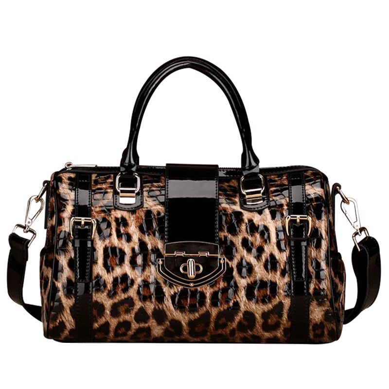 Sac Boston Femme Cuir Véritable Imprimé Léopard — Style Luxe Tendance