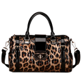 Sac Boston Femme Cuir Véritable Imprimé Léopard — Style Luxe Tendance