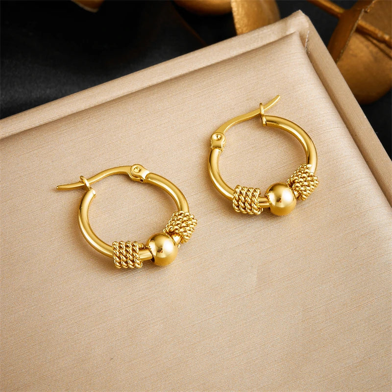 DIEYURO Boucles d'Oreilles Cercle Tressé Acier 316L Doré — Tendance 2024, Cadeau Femme