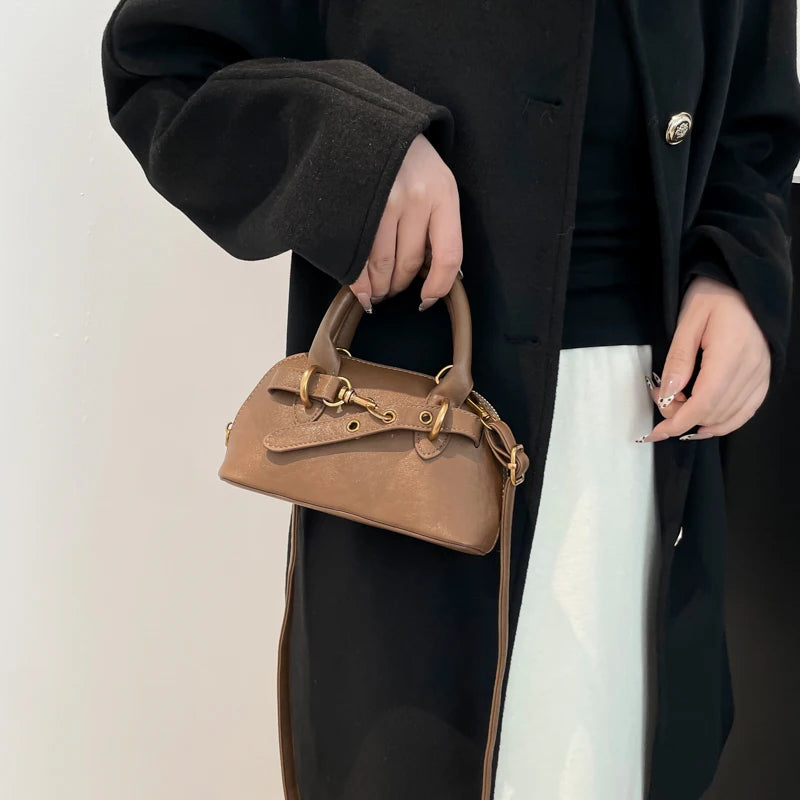 Mini Sac Coquille Femme Luxe — Boucle Ceinture, Petit Sac Épaule Bandoulière Designer