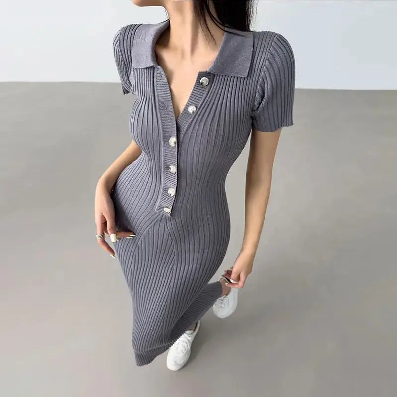 فستان طويل محبوك بتصميم حورية البحر مكشكش من أوشن لوف — بأزرار، مثير، لربيع وصيف