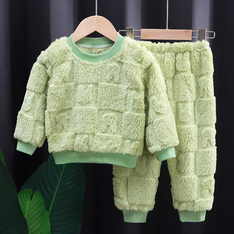 Pyjama Enfant Polaire Hiver — Ensemble Chaud Garçon Fille, Style Coréen, Velours Épais