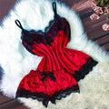 Pyjama Femme Dentelle Satin 2 Pièces — Top Court & Short, Sexy Lounge Été