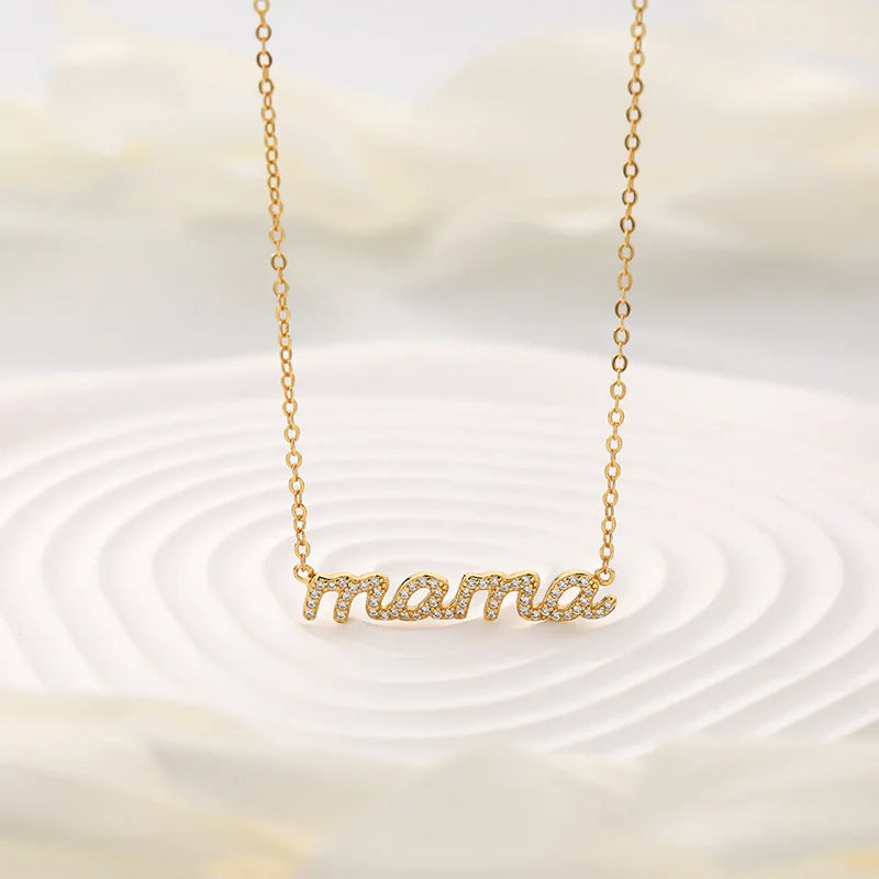 Collier MAMA en Acier Inoxydable Doré – Bijou Tendance Fête des Mères