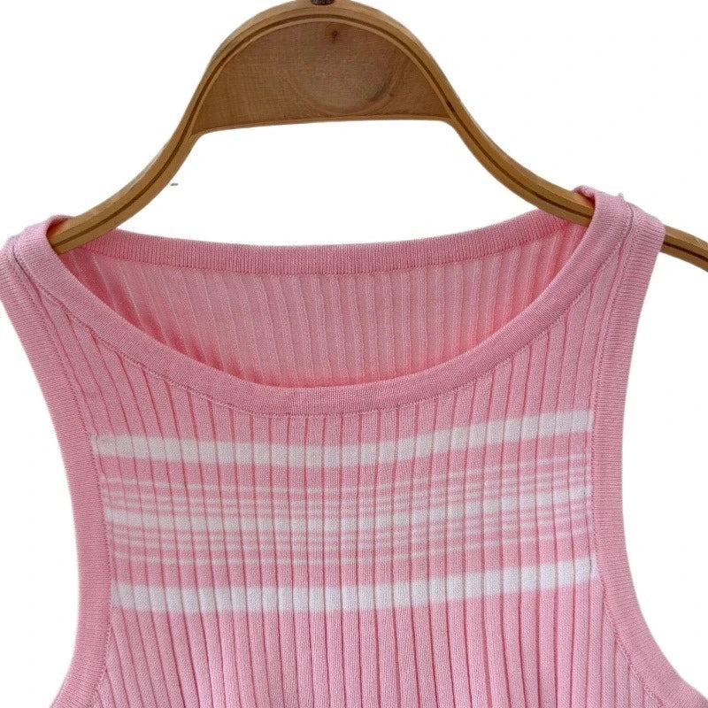 Robe Maxi Bodycon Rayée Rose — Sans Manches, Col Rond, Plage & Soirée Été