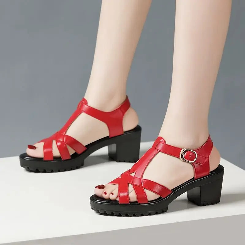 Sandales Gladiateur Femme Cuir Véritable Plateforme 2025 — Talon Bloc 6-10cm, Petite Taille 32-43