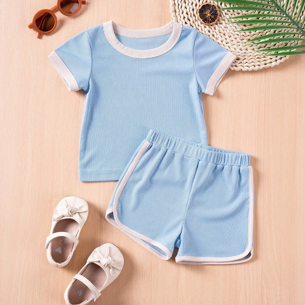 Ensemble 2 pièces bébé mixte – T-shirt uni manches courtes & short coton, 6 mois-5 ans