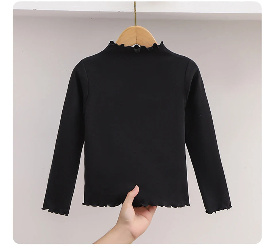 T-Shirt Fille Manches Longues Automne-Hiver — Bord Champignon Couleur Unie