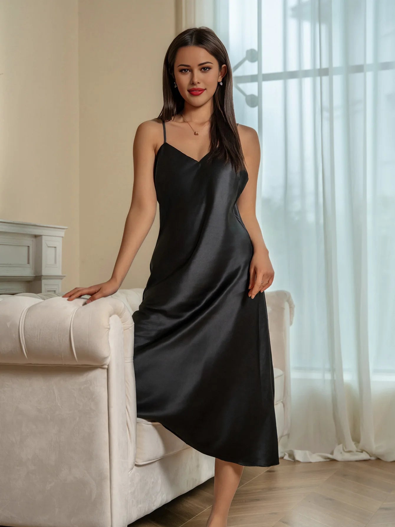 Nuisette Longue Femme Bretelles Satin — Lingerie Intime, Lounge Été