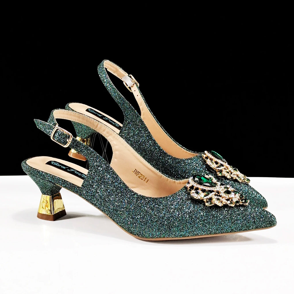 Ensemble Chaussures & Sac Femme Strass Magenta — Bout Pointu, Talon Haut, Mariage Soirée