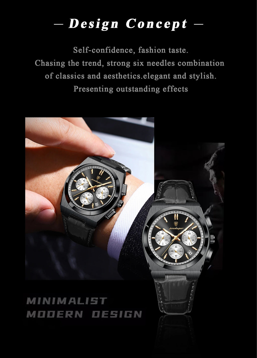 Montre Homme POEDAGAR Business Quartz — Étanche, Lumineux, Chronographe, Date, Sport