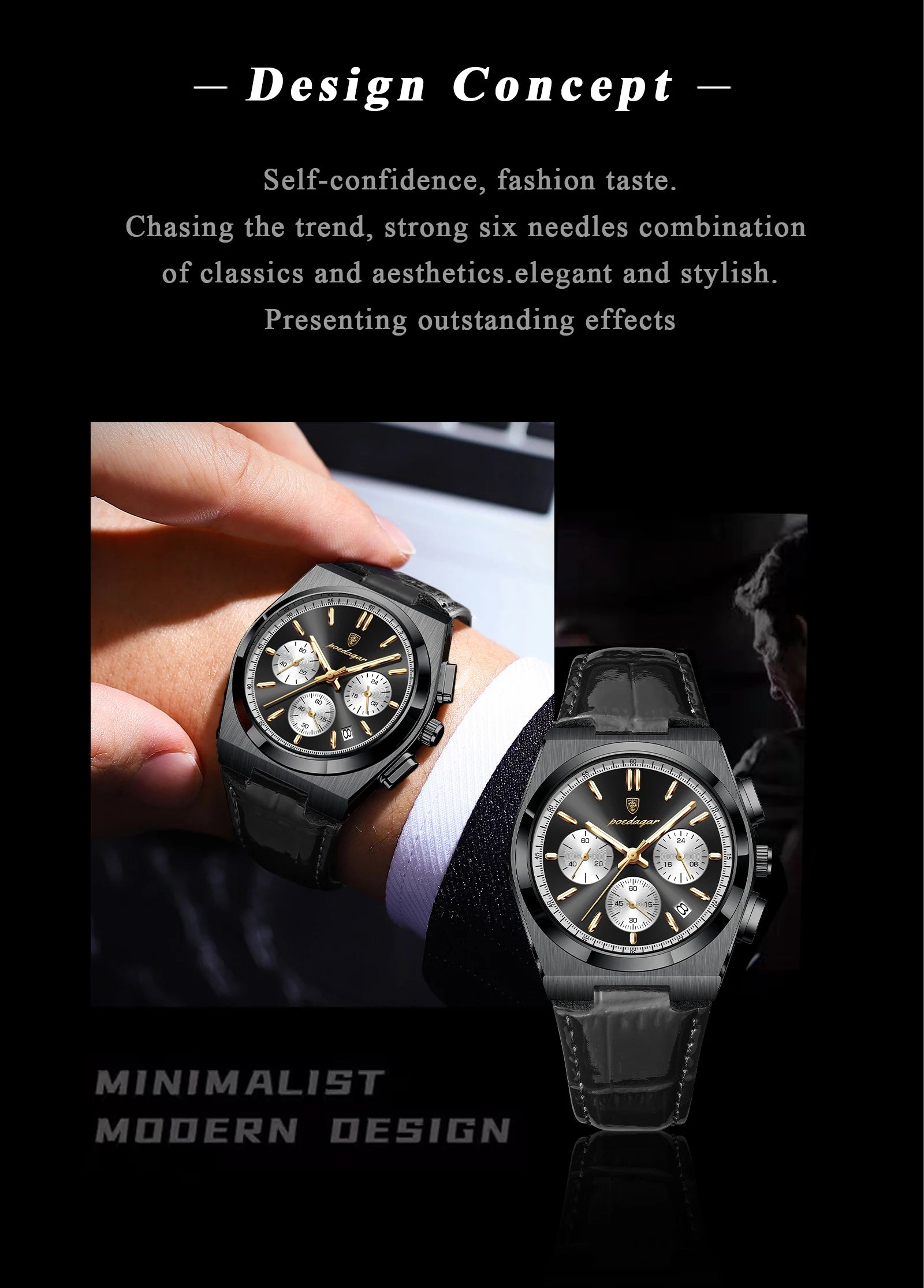 Montre Homme POEDAGAR Business Quartz — Étanche, Lumineux, Chronographe, Date, Sport