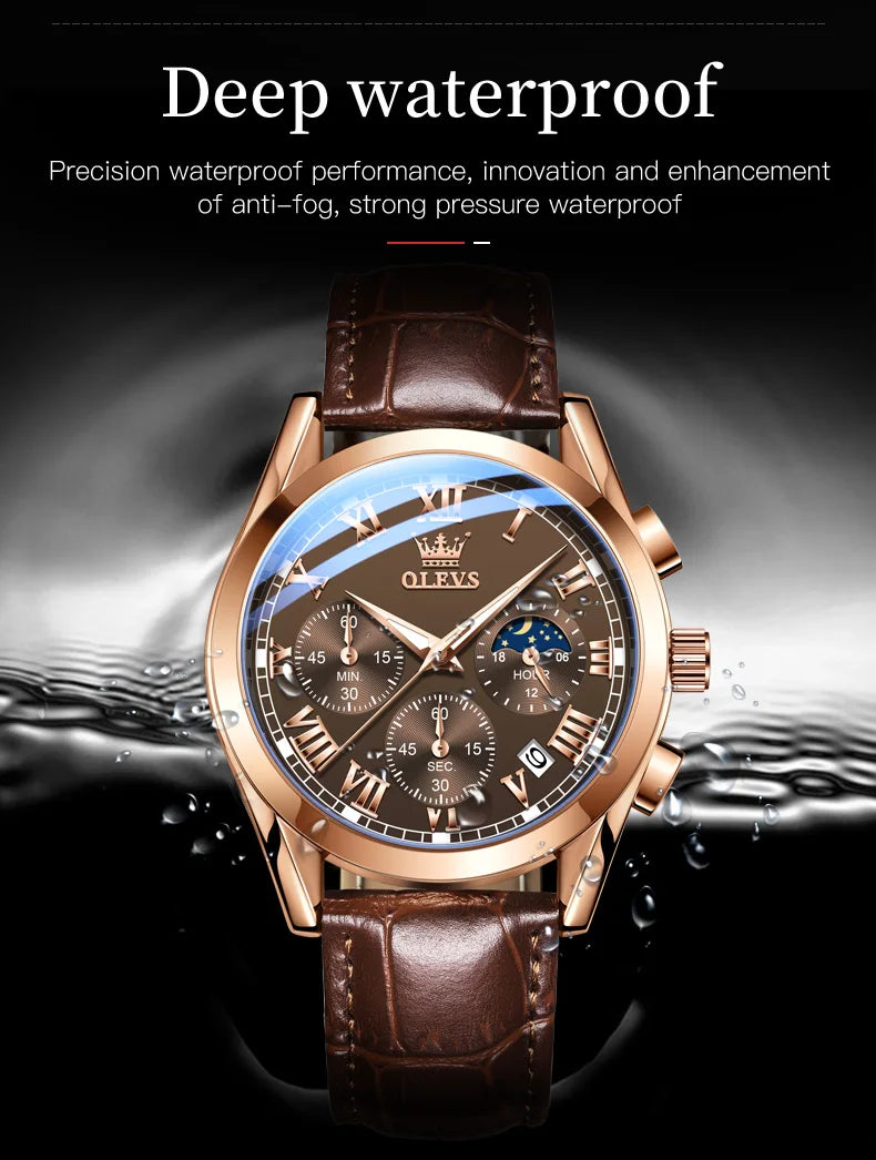 Montre Homme OLEVS 2871 Chronographe Phase de Lune — Étanche, Multifonction, Quartz Luxe