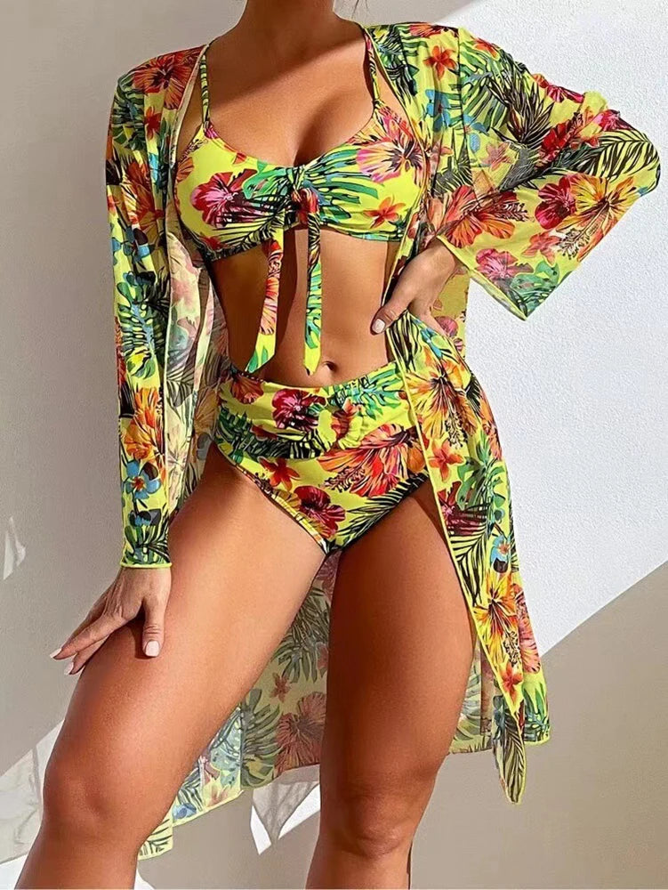 Bikini 3 Pièces Femme Rembourré 2024 — Cover-Up Manches Longues, Style Brésilien