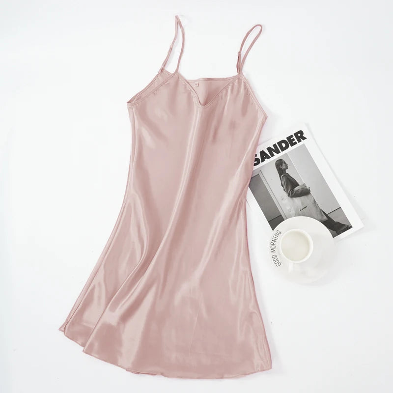 Nuisette Femme Col V Soie Fausse — Bretelles, Sans Manches, Sexy Satin Nuit