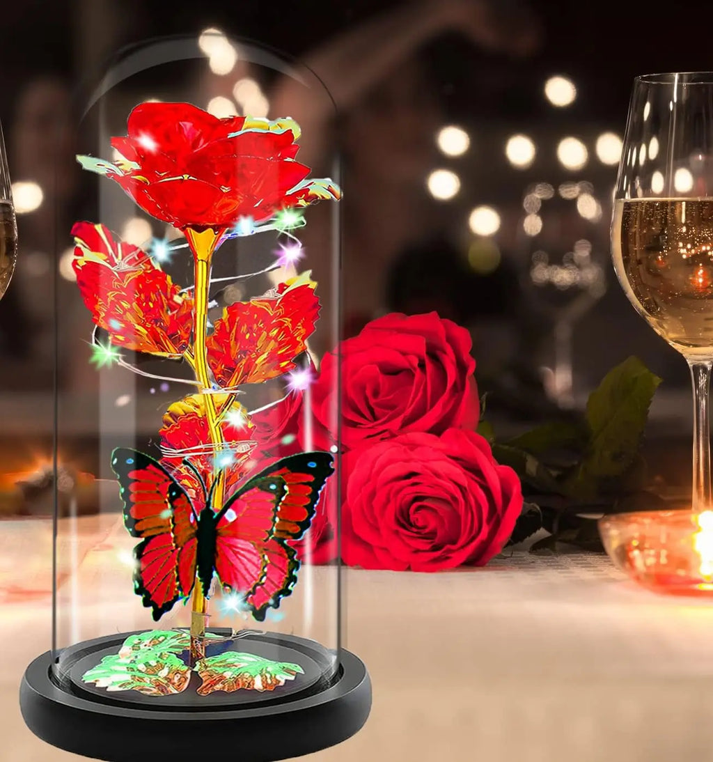 Rose Éternelle en Verre sous Cloche avec Lumière – Cadeau Fête des Mères