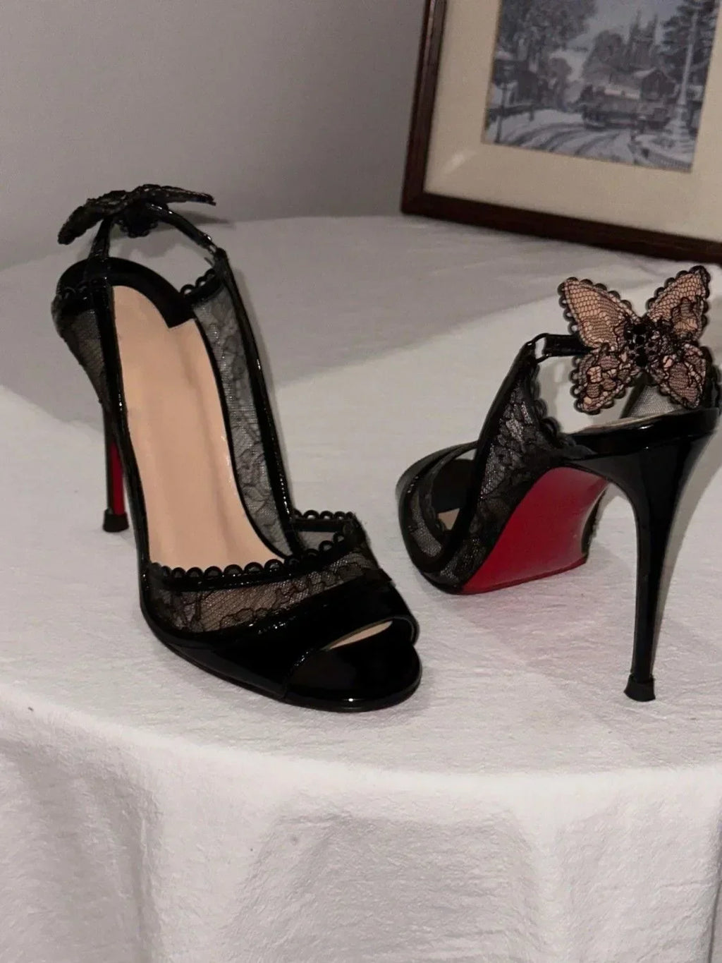 Sandales Femme Dentelle Nœud Talon Fin — Bout Ouvert, Sexy, Soirée & Banquet