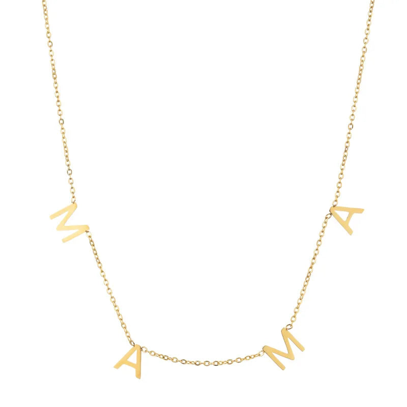 Collier MAMA en Acier Inoxydable Doré – Bijou Tendance Fête des Mères