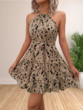 Robe Courte Boho Halter Fleurs & Pois 2024 — Sans Manches, Volantée, Été Femme